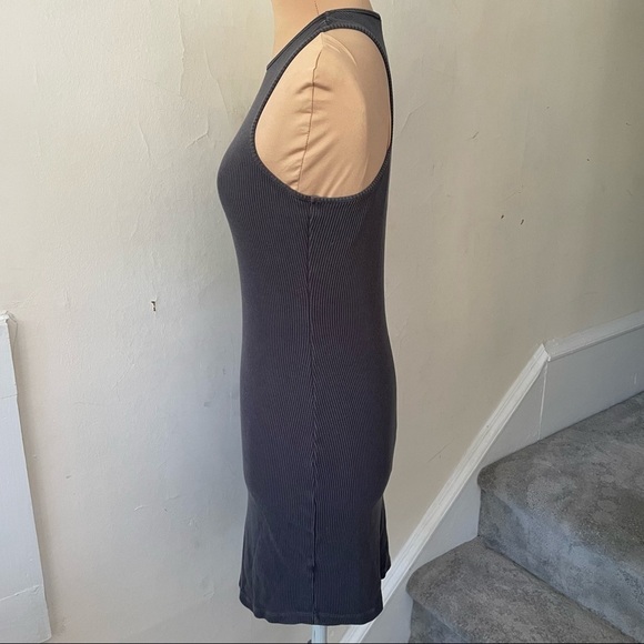 MONROW Gray Cotton Blend Racerback Curved Hem Rib Racer Tank Dress EUC Size XS - Picture 4 of 10